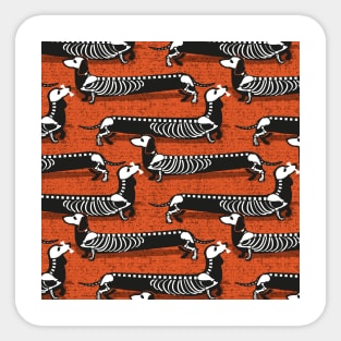 Spooktacular long dachshunds skeleton // pattern // orange background skeleton dogs Sticker